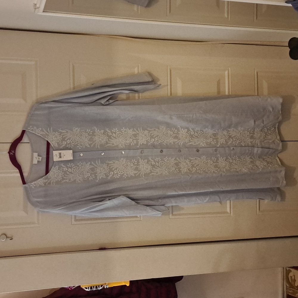 J. Jill Light Blue Embroidered Duster